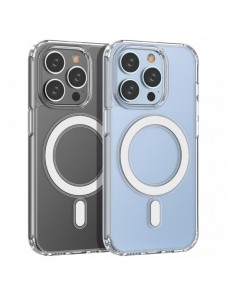 Klart magnetiskt fodral med MagSafe för iPhone 14 Pro med silverring - genomskinlig