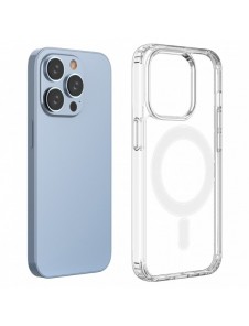 Klart magnetiskt fodral med MagSafe för iPhone 14 Pro med silverring - genomskinlig