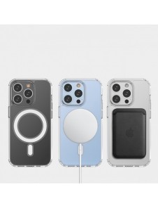 Klart magnetiskt fodral med MagSafe för iPhone 14 Pro med silverring - genomskinlig