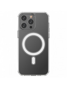 Klart magnetiskt fodral med MagSafe för iPhone 14 Pro Max med silverring - genomskinlig