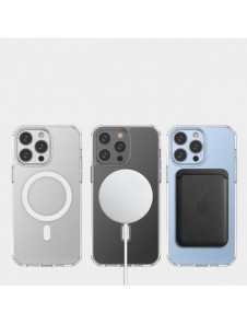 Klart magnetiskt fodral med MagSafe för iPhone 14 Pro Max med silverring - genomskinlig