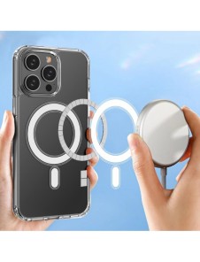 Klart magnetiskt fodral med MagSafe för iPhone 14 Pro Max med silverring - genomskinlig