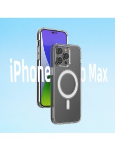 Klart magnetiskt fodral med MagSafe för iPhone 14 Pro Max med silverring - genomskinlig