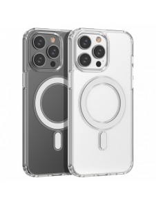 Klart magnetiskt fodral med MagSafe för iPhone 14 Pro Max med silverring - genomskinlig