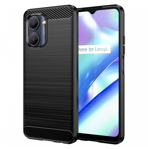 Carbon Case väska för Realme C33 flexibel silikon kolfodral svart