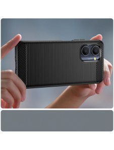 Carbon Case väska för Realme C33 flexibel silikon kolfodral svart