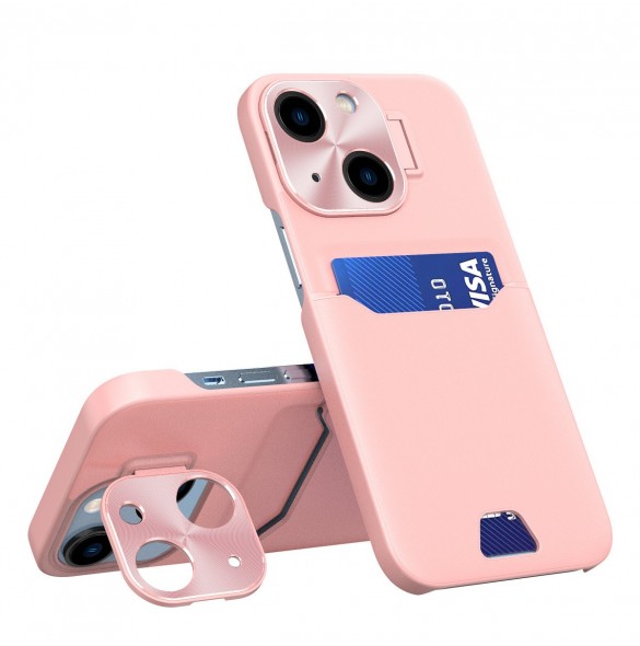 Läderfodral för iPhone 14 Plus kortplånboksfodral med stativ Rosa