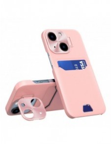 Läderfodral för iPhone 14 Plus kortplånboksfodral med stativ Rosa