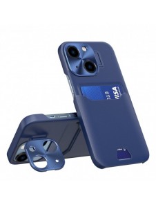 Läderställfodral för iPhone 14 Plus fodralkortplånbok med stativ blå