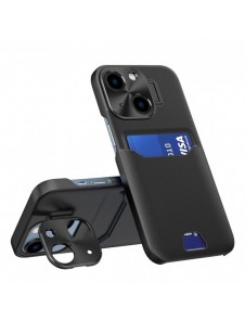 Läderställfodral för iPhone 14 Plus täckkortplånbok med ställ svart
