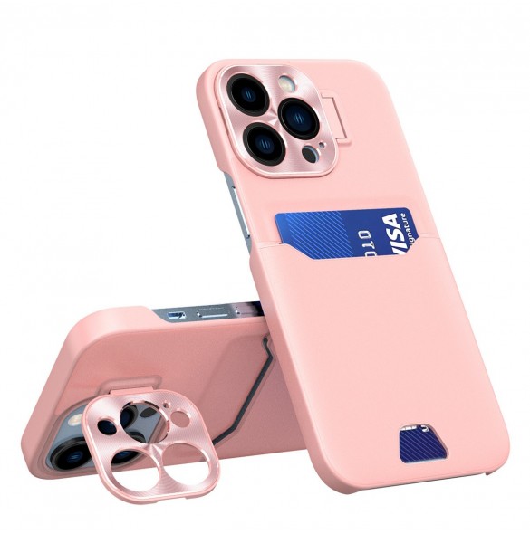 Läderfodral för iPhone 14 Pro-kortplånboksfodral med stativ Rosa