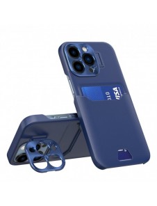 Läderställfodral för iPhone 14 Pro täckkortplånbok med stativ blå