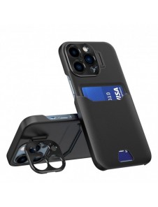 Läderställfodral för iPhone 14 Pro Max skalkortplånbok med ställ svart