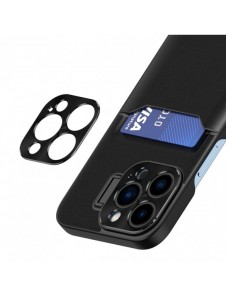 Läderställfodral för iPhone 14 Pro Max skalkortplånbok med ställ svart