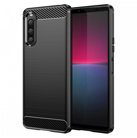 Carbon Case fodral för Sony Xperia 10 V flexibel silikon kolfodral svart