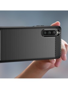 Carbon Case fodral för Sony Xperia 10 V flexibel silikon kolfodral svart