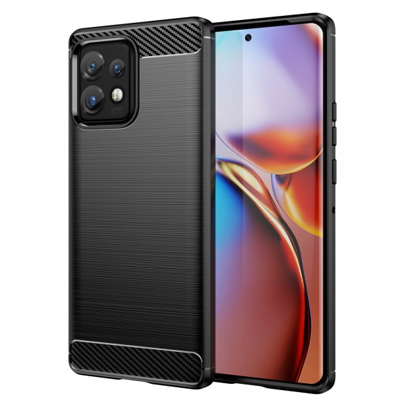 Carbon Case Cover för Motorola Edge+ 2023 / Moto X40 Pro / Moto X40 Flexible Silikon Carbon Cover Black