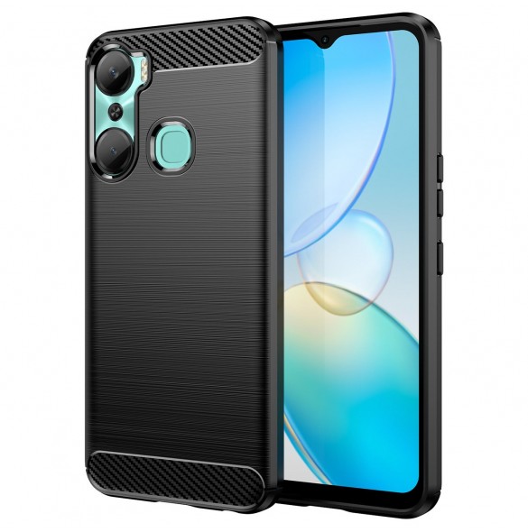 Carbon Case-fodral för Infinix Hot 12 Pro flexibelt silikon kolfodral svart