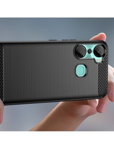 Carbon Case-fodral för Infinix Hot 12 Pro flexibelt silikon kolfodral svart
