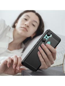 Carbon Case-fodral för Infinix Hot 12 Pro flexibelt silikon kolfodral svart