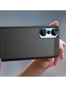 Carbon Case väska för Infinix Hot 20S flexibel silikon kolfodral svart