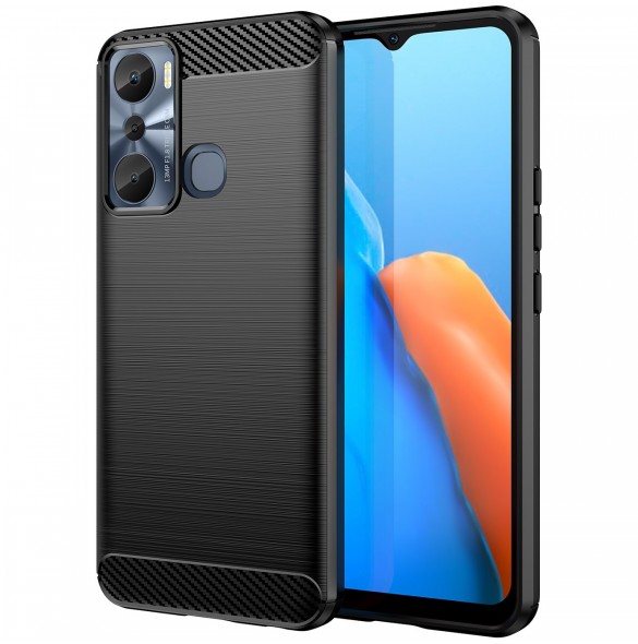 Carbon Case väska för Infinix Hot 20i flexibel silikon kolfodral svart