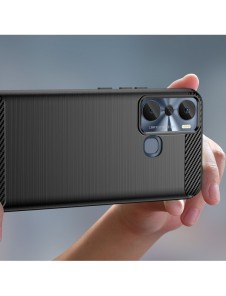 Carbon Case väska för Infinix Hot 20i flexibel silikon kolfodral svart