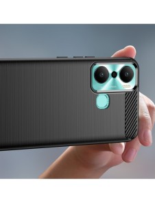 Carbon Case fodral för Infinix Hot 20 Play flexibelt silikon kolfodral svart