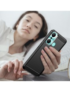 Carbon Case fodral för Infinix Hot 20 Play flexibelt silikon kolfodral svart