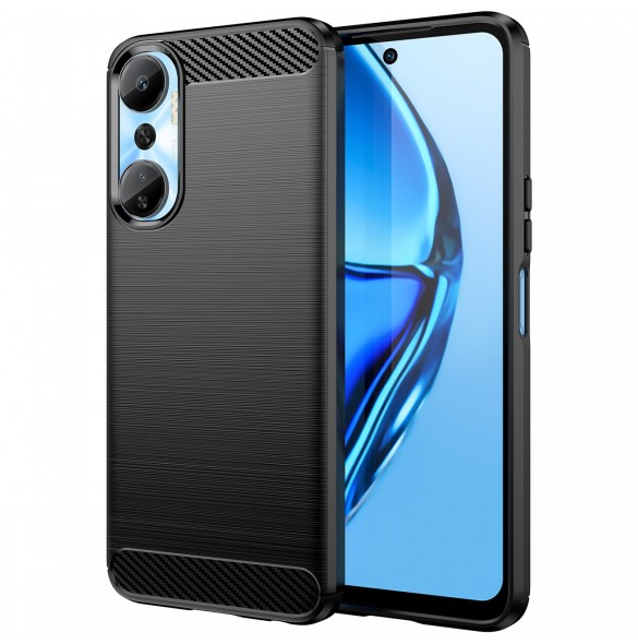 Carbon Case väska för Infinix Hot 20 flexibel silikon kolfodral svart