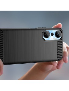 Carbon Case väska för Infinix Hot 20 flexibel silikon kolfodral svart