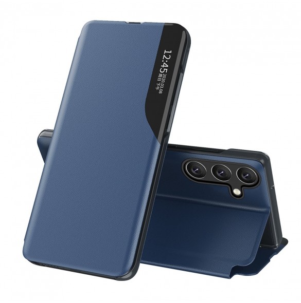 Eco Leather View Case-fodral för Samsung Galaxy A24 4G med flip-stativ blå