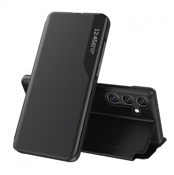 Eco Leather View Case-fodral till Samsung Galaxy A24 4G med ett flipstativ svart