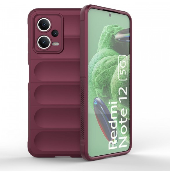 Magic Shield Case Cover för Xiaomi Redmi Note 12 5G / Poco X5 5G Flexibelt Armor Cover Burgundy