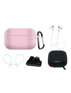 Silikonfodral Set för AirPods Pro 2 / AirPods Pro 1 + Fodral / Öronkrok / Nackrem / Klockarmbandshållare / Karbinhake - rosa