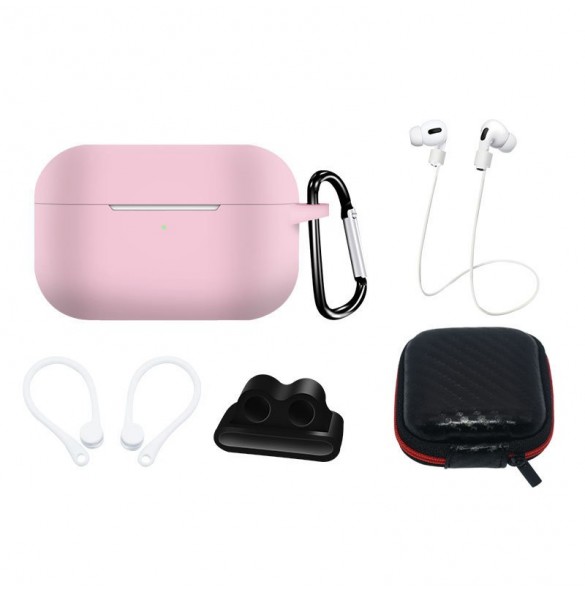 Silikonfodral Set för AirPods Pro 2 / AirPods Pro 1 + Fodral / Öronkrok / Nackrem / Klockarmbandshållare / Karbinhake - rosa