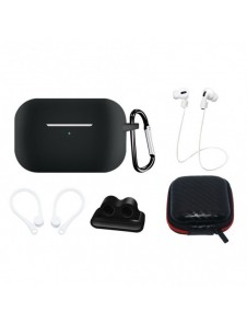 Silikonfodral Set för AirPods Pro 2 / AirPods Pro 1 + Fodral / Öronkrok / Nackrem / Klockarmbandshållare / Karbinhake - svart