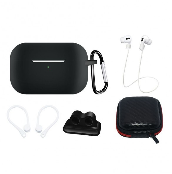 Silikonfodral Set för AirPods Pro 2 / AirPods Pro 1 + Fodral / Öronkrok / Nackrem / Klockarmbandshållare / Karbinhake - svart