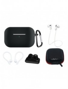 Silikonfodral Set för AirPods Pro 2 / AirPods Pro 1 + Fodral / Öronkrok / Nackrem / Klockarmbandshållare / Karbinhake - svart