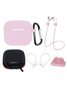 AirPods 3 silikonfodral set + fodral/öronkrok/nackrem/klockarmbandshållare/karbinhake - rosa