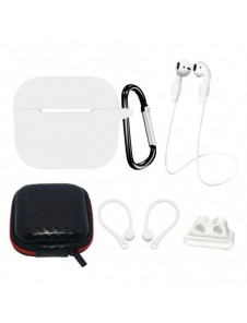 AirPods 3 silikonfodral set + fodral/öronkrok/nackrem/klockarmbandshållare/karbinhake - vit