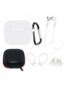 AirPods 3 silikonfodral set + fodral/öronkrok/nackrem/klockarmbandshållare/karbinhake - vit
