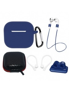 AirPods 3 silikonfodral set + fodral/öronkrok/nackrem/klockremshållare/karbinhake - blå