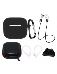 AirPods 3 silikonfodral set + fodral/öronkrok/nackrem/klockarmbandshållare/karbinhake - svart