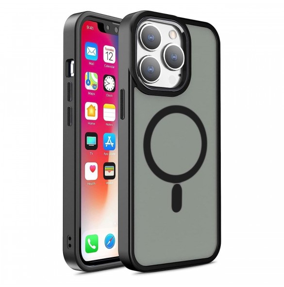 Pansar magnetiskt iPhone 14 Pro Max MagSafe Color Matt Fodral - svart