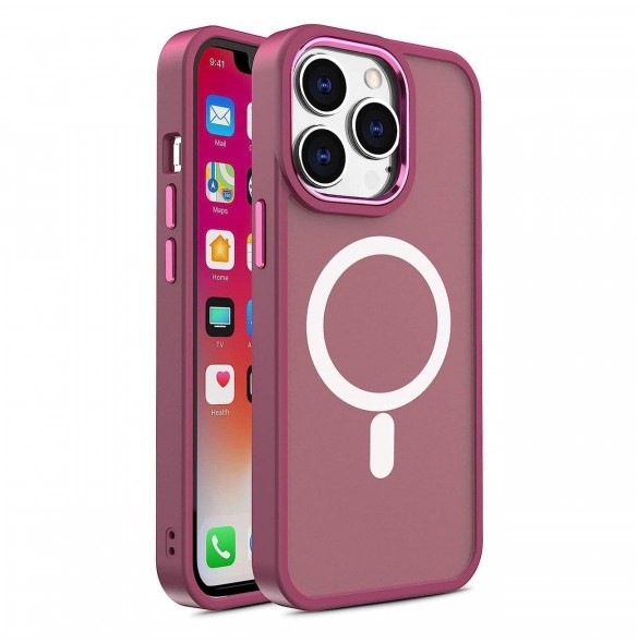 Bepansrat magnetiskt iPhone 14 Pro MagSafe Color Matte Fodral - vinröd