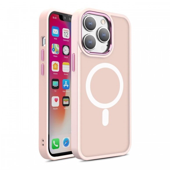 Bepansrat magnetiskt iPhone 14 Pro MagSafe Color Matt Fodral - rosa
