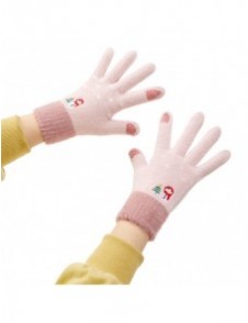 Kvinnors vintertelefonhandskar med en snögubbe och en julgran - rosa