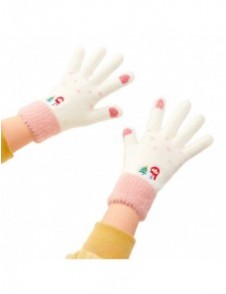 Kvinnors vintertelefonhandskar med en snögubbe och en julgran - vit och rosa