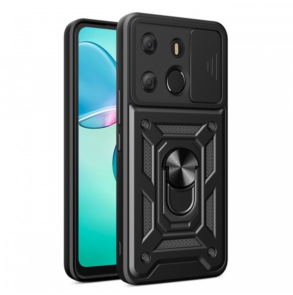 Hybrid Armor Camshield fodral till Tecno Pop 7 med kameraskydd - svart
